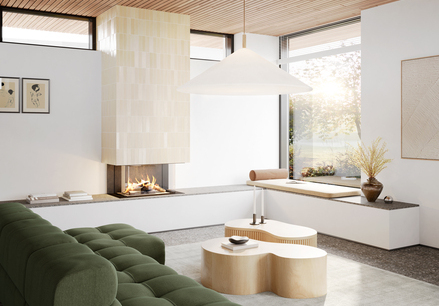 Bioethanol Kamin VISIO 70 3-Seitig BIO im hellen Wohnraum