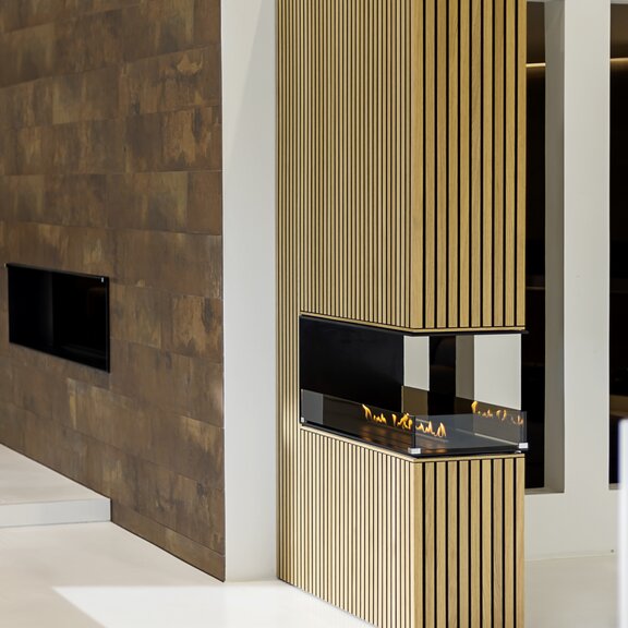Brûleur bioéthanol Panel Wall Séparateur de pièce haut Habillage bois frontal